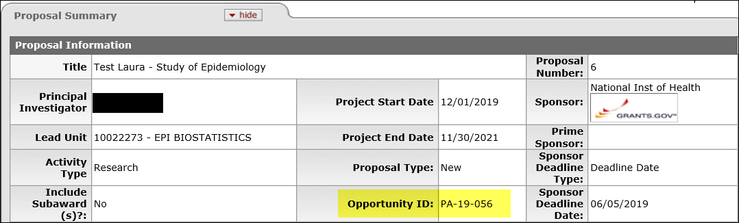 Proposal Summary Tab example in KC