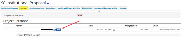 image showing HFH identifier after person's name on the contacts tab