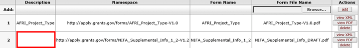 Showing blank Description field for a replacement form in the User Attached Forms panel