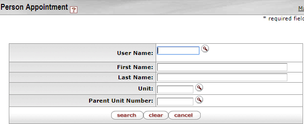 Person Appointment search screen