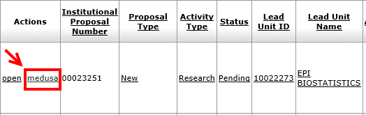 Medusa link indicated in the Actions column