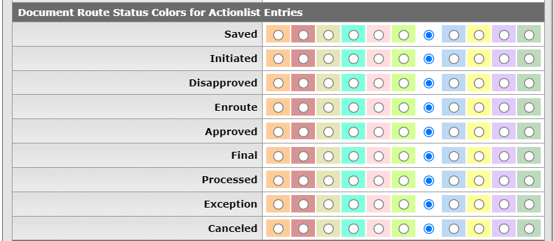 image of document route status color page